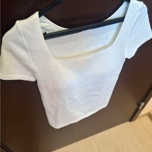 UNIQLO built in bra square neck rib top white XL -japan sizing